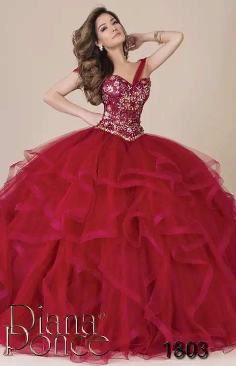 Vestido de XV años modelo 1803 Rojo Olanes — Diana Ponce Zamora