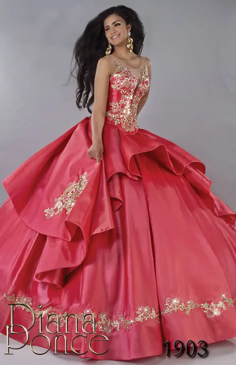 Vestido de XV años modelo 1903 Coral Tafeta — Diana Ponce Zamora