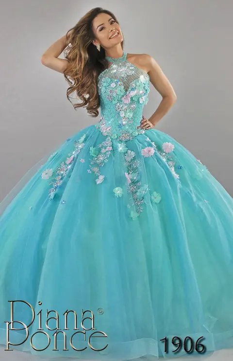 Vestido de XV años modelo 1906 Aqua Halter — Diana Ponce Zamora